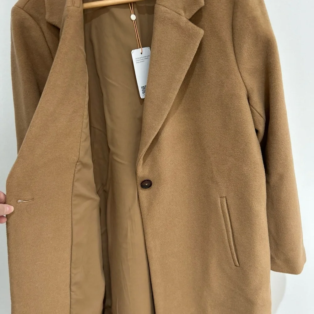 Quince Classic Wool Cashmere Single-Breasted Caramel Coat Women’s Size L NWT - Picture 6 of 13